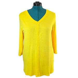 Redy Yellow Tunic Top V‎ Neck 3/4 Sleeve Relaxed Fit Womens Size M